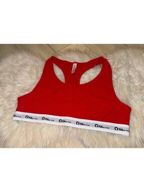 Zyia Active Sports Bra Comfort Ribbed Snap Button Cotton Blend Womens XXL Red